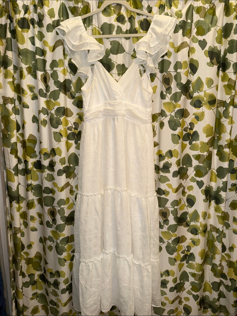 Altar'd State White Ruffle Strap V-Neck Tiered Maxi Dress